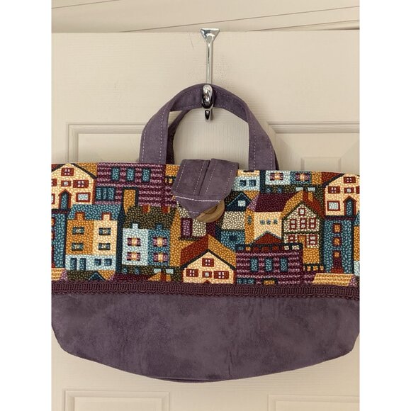 EverSewEnglish Handmade Purple Suede Townhouse Neighborhood Purse Bag - Picture 3 of 6